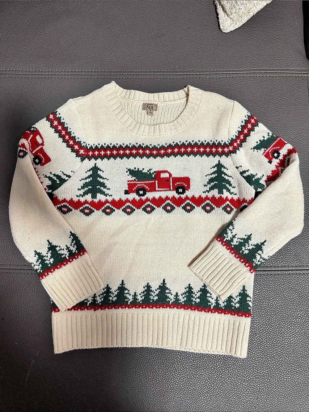 Kids ugly sweater Truck Sweater in Cream & Red Medium